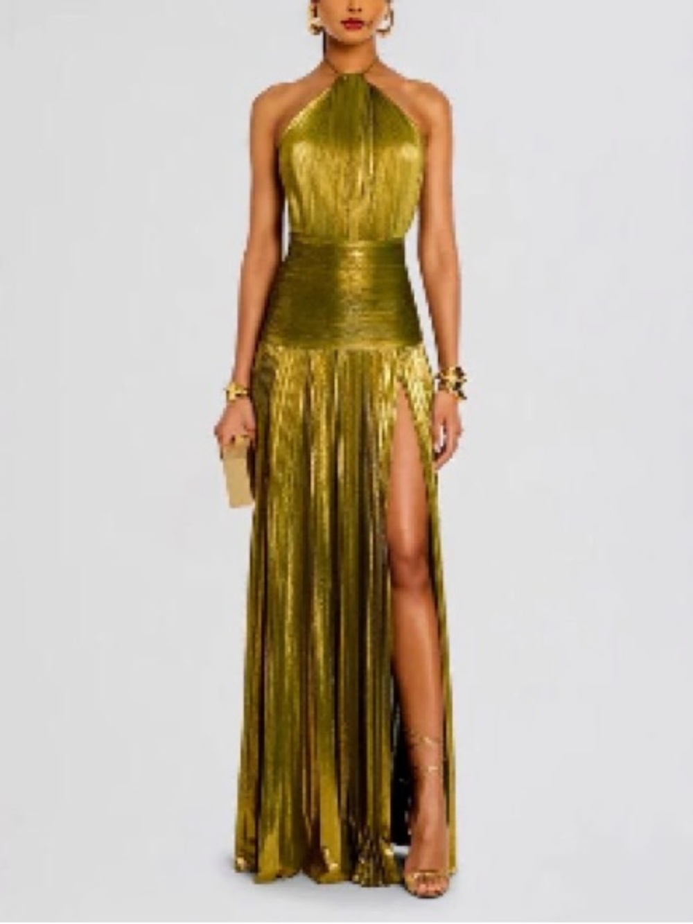 Retrofete Metallic Olive Halter Gown